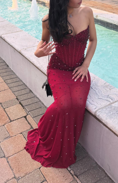 Classy Mermaid Sweetheart Champagne Sleeveless Sequin Long Prom Dresses Party Dress Birthday Outfits Graduation Dresses W0446