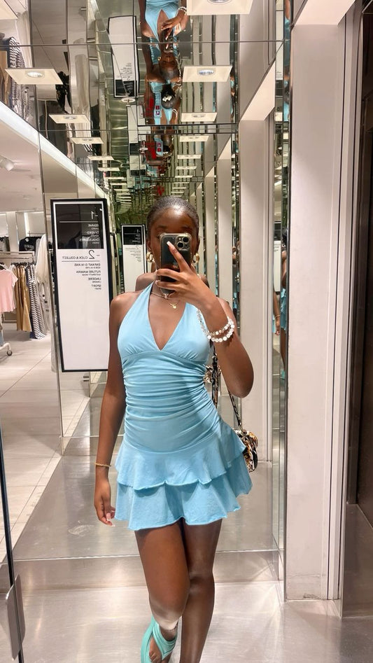 Robe fourreau sexy sans bretelles, courte, bleue, noire, pour fille, tenue de soirée, de cocktail, d'anniversaire, W0452
