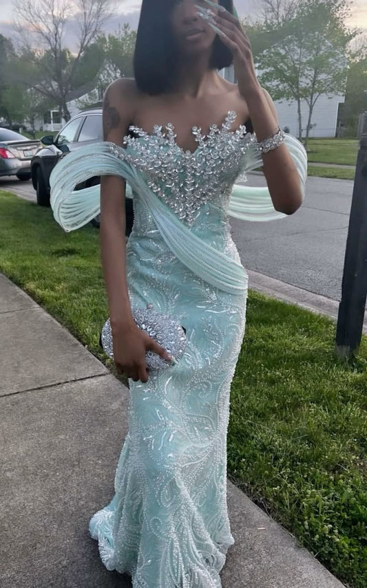 Classy Mermaid Sweetheart Mint Green Silver Beads Sleeveless Sequin Long Prom Dresses Party Dress Birthday Outfits Graduation Dresses W0472