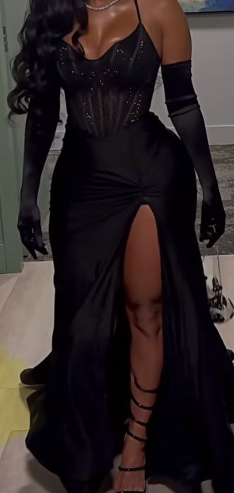 Sexy Mermaid Halter Black Slit Sleeveless Prom Dresses Party Dress Summer Black Girls Birthday Outfits Birthday Dresses W0511