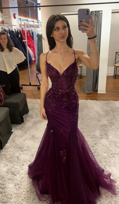Robe de bal longue dos nu en tulle rouge, élégante, à bretelles sirène, tenue de soirée, d'anniversaire, de remise de diplôme, W0513