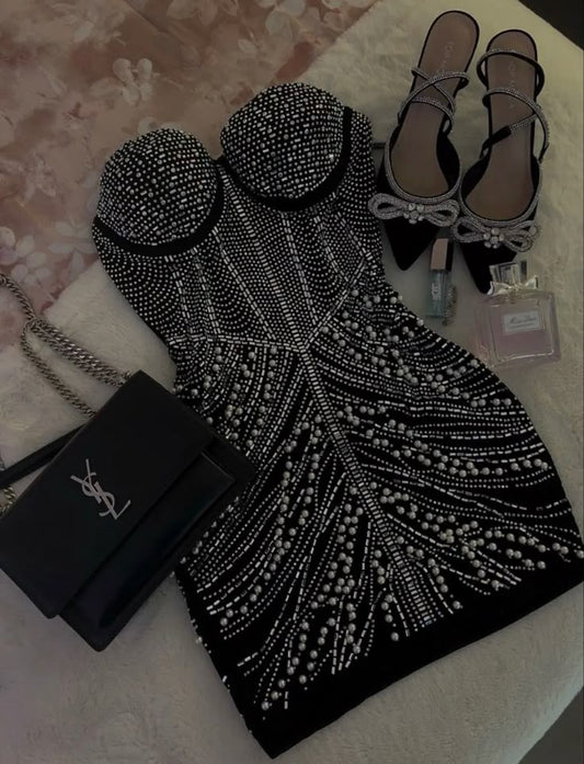 Pretty Sheath Sweetheart Black Beads Summer 16th Birthday Dresses For Teens Hoco Dress Mini 18th Gold Birthday Outfit Cocktail Dresses W0530