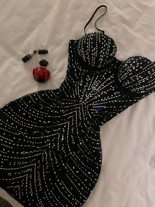 Pretty Sheath Spaghetti Straps Black Silver Beads Summer 16th Birthday Dresses For Teens Hoco Dress Mini 18th Gold Birthday Outfit Cocktail Dresses For Women W0536