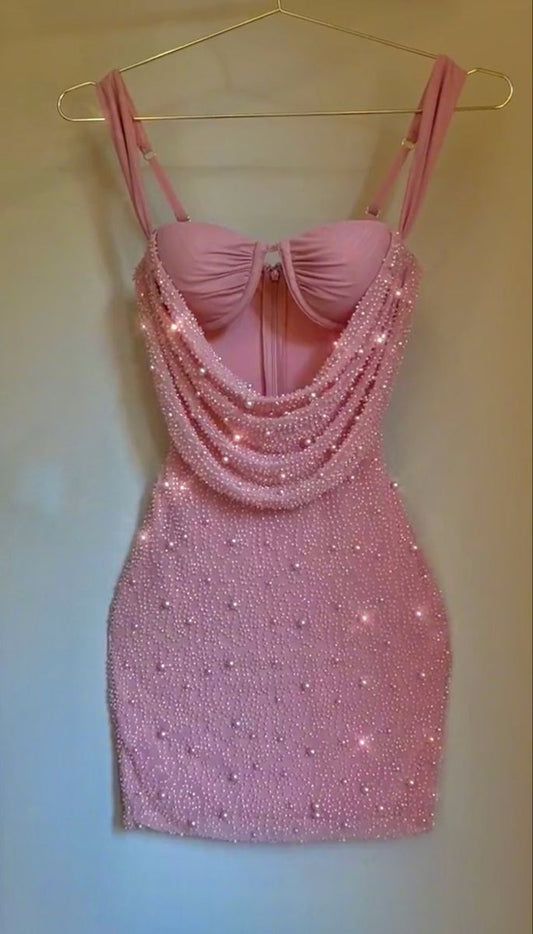 Pretty Sheath Spaghetti Straps Pink Summer 16th Birthday Dresses For Teens Hoco Dress Mini 18th Birthday Outfit Cocktail Dresses For Women W0540