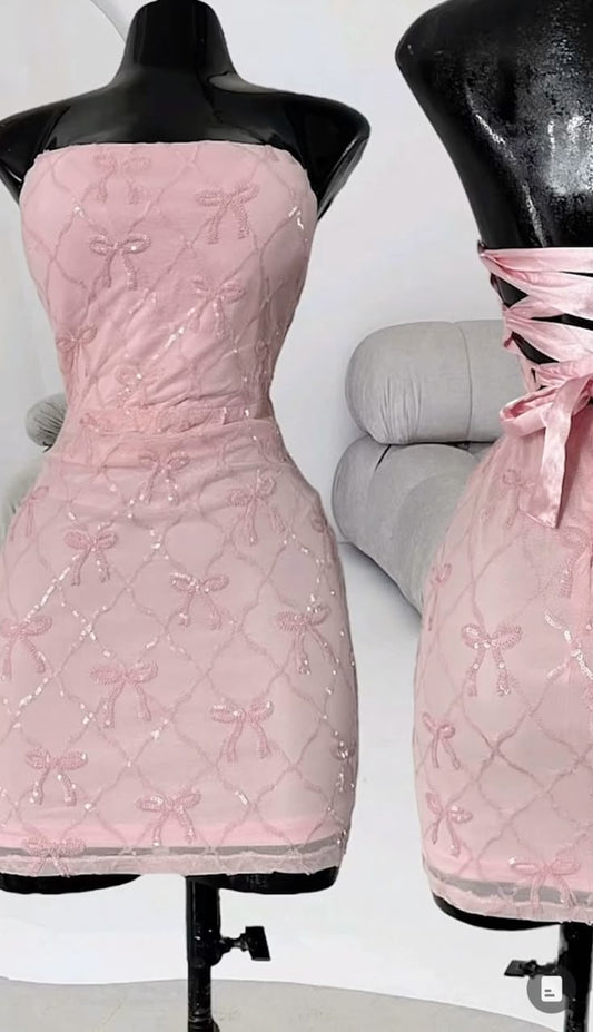 Pretty Sheath Strapless Pink Summer 16th Birthday Dresses For Teens Hoco Dress Mini 18th Birthday Outfit Cocktail Dresses For Women W0541