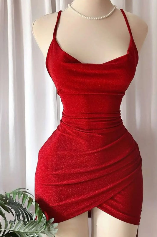 Pretty Sheath Spaghetti Straps Red Sequin Summer 16th Birthday Dresses For Teens Hoco Dress Mini 18th Birthday Outfit Cocktail Dresses For Women W0550