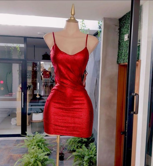 Pretty Sheath Spaghetti Straps Red Sequin Summer 16th Birthday Dresses For Teens Hoco Dress Mini 18th Birthday Outfit Cocktail Dresses For Women W0553
