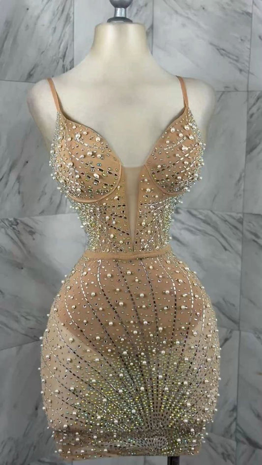 Pretty Sheath Spaghetti Straps Summer Champagne 16th Birthday Dresses For Teens Hoco Dress Mini 21st Birthday Outfit Cocktail Dresses For Women W0554