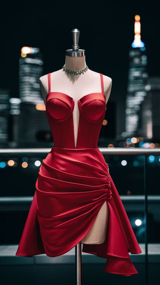 Pretty Sheath Spaghetti Straps Burgundy Satin Summer 16th Birthday Dresses For Teens Hoco Dress Mini 18th Birthday Outfit Cocktail Dresses For Women W0561