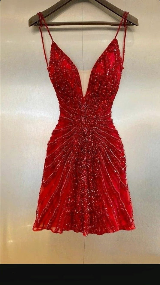Pretty Sheath Spaghetti Straps Summer Red 16th Birthday Dresses For Teens Hoco Dress Mini 21st Birthday Outfit Cocktail Dresses For Women W0563