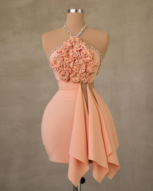 Pretty Sheath Halter Blush Pink Summer 16th Birthday Dresses For Teens Hoco Dress Mini 21st Birthday Outfit Cocktail Dresses For Women W0567