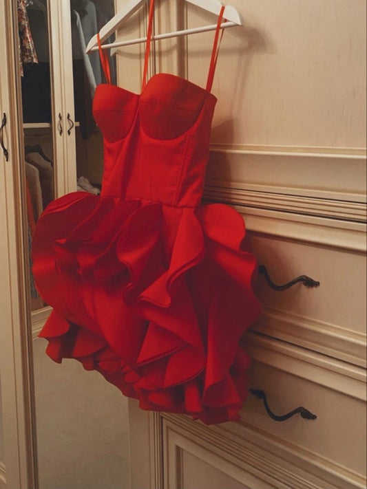Robe fourreau courte rouge à col en cœur pour bal de fin d'année, tenue de soirée d'été pour le collège, tenue de cocktail, tenue d'anniversaire, W0575