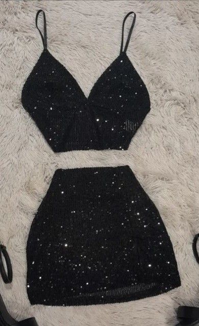 Jolie robe fourreau 2 pièces, petite robe noire à paillettes, robe de soirée courte, robe d'été Hoco, robe de cocktail, tenue d'anniversaire W0576