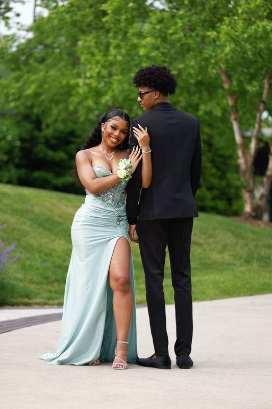 Classy Mermaid Strapless Split Long Prom Gown Summer Wedding Guest Dress Bridal Guest Dresses Wedding Outfits For Guest With Slit W0605