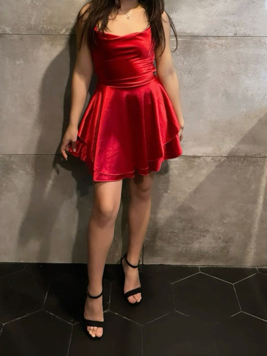 Trendy A line Spaghetti Straps Red Sleeveless Formal Short 8th Grade Homecoming Dress Summer Middle School Hoco Dresses Cocktail Dress Birthday Outfits W0612