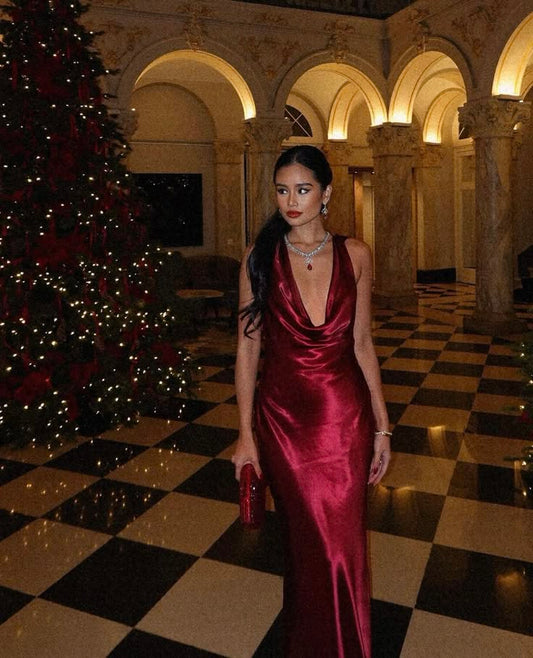 Classy Mermaid V Neck Burgundy Long Prom Dresses Formal Gown Summer Wedding Guest Dress Wedding Outfits For Guest W0640