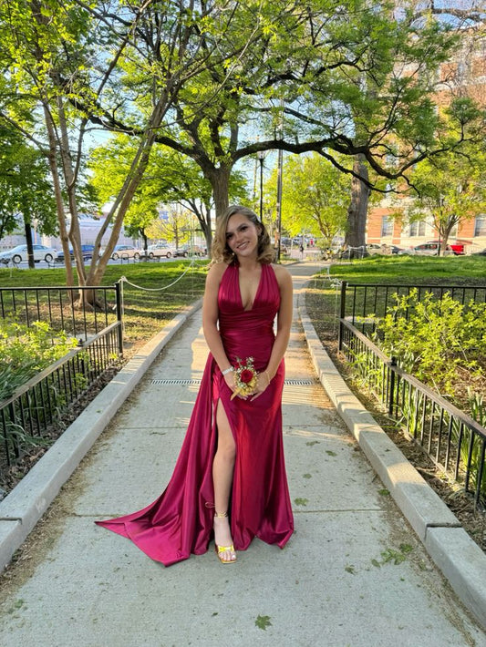 Classy Mermaid V Neck Burgundy Long Prom Dresses Formal Gown Summer Wedding Guest Dress Wedding Outfits For Guest W0642