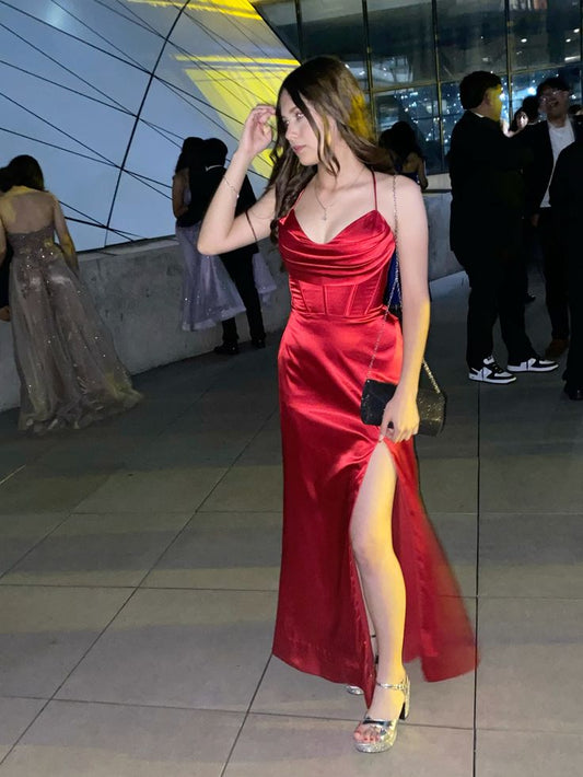 Classy Mermaid Halter Backless Red Long Formal Gown Summer Wedding Guest Dress Bridal Guest Dresses Wedding Outfits For Guest W0643
