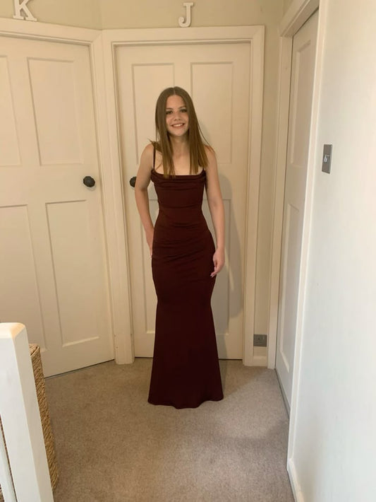 Classy Mermaid Spaghetti Straps Burgundy Long Prom Dresses Formal Gown Summer Wedding Guest Dress Wedding Outfits For Guest W0664