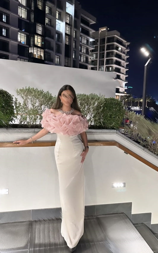 Classy Sheath Off The Shoulder Ruffles Pink Prom Gown Summer Wedding Guest Dress Bridal Guest Dresses Wedding Outfits For Guest W0696