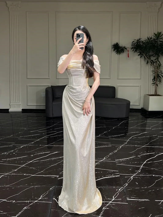 Classy Mermaid Off The Shoulder Formal Long Prom Gown Summer Wedding Guest Dress Bridal Guest Dresses Wedding Outfits For Guest W0718