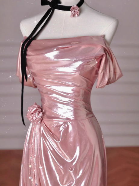 Classy Mermaid Off The Shoulder Pink Sequin Long Prom Dresses Formal Gown Summer Wedding Guest Dresses Wedding Guest Outfit W0732