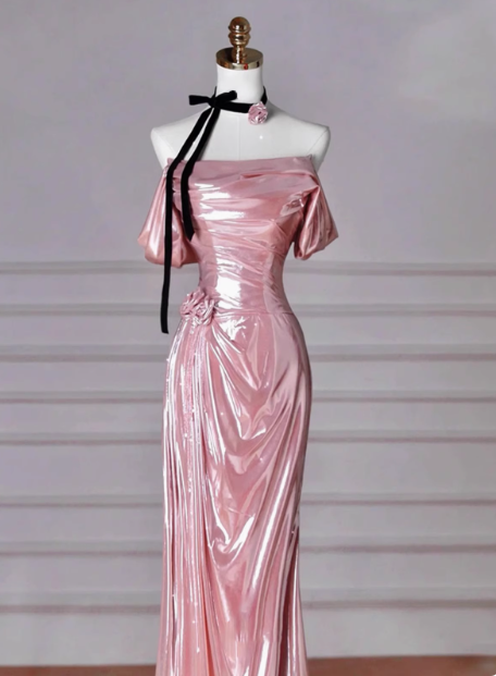 Classy Mermaid Off The Shoulder Pink Sequin Long Prom Dresses Formal Gown Summer Wedding Guest Dresses Wedding Guest Outfit W0732