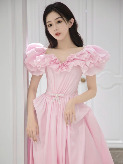 Pretty Ball Gown Sweetheart Satin Pink Long Quinceanera Dress Formal Gowns Vestido De 15 Anos Sweet 16 Dress W0737