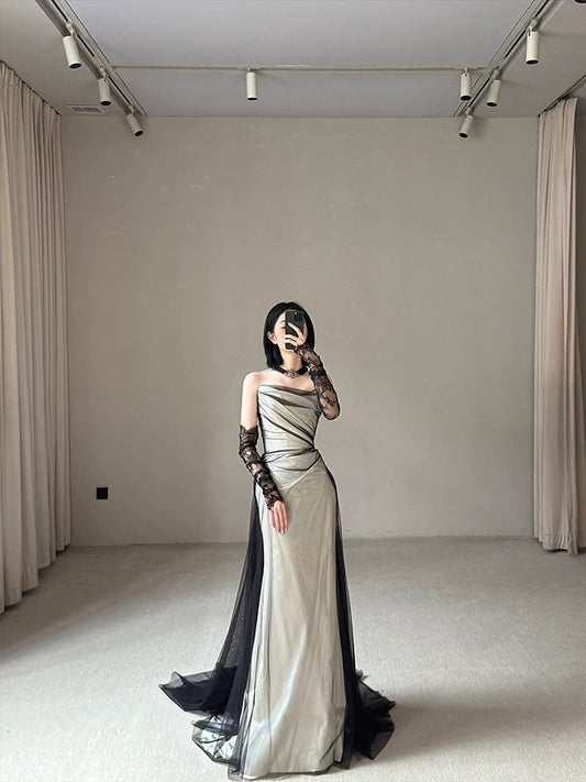 Vintage Wedding Dress Mermaid Strapless Black Summer Long Wedding Dresses Bridal Gowns W0750