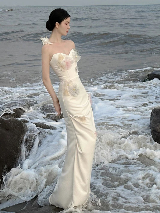 Classy Mermaid Sweetheart White Satin Long Prom Dresses Party Dress Birthday Outfits Graduation Dresses W0761