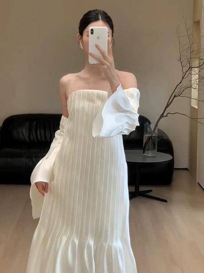 Vintage Wedding Dress A Line Strapless White Summer Beach Long Wedding Dresses Bridal Gowns W0773