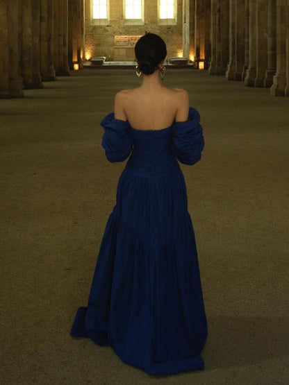 Classy A line Strapless Royal Blue Long Prom Gown Summer Wedding Guest Dress Bridal Guest Dresses Wedding Outfits For Guest W0782