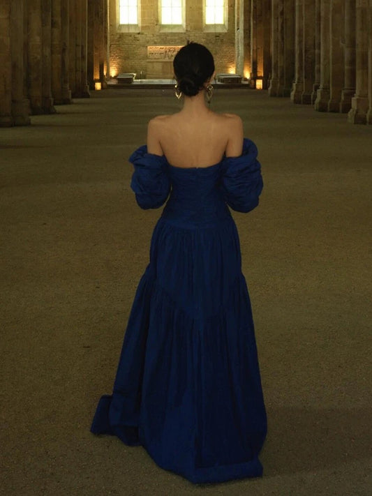 Classy A line Strapless Royal Blue Long Prom Gown Summer Wedding Guest Dress Bridal Guest Dresses Wedding Outfits For Guest W0782