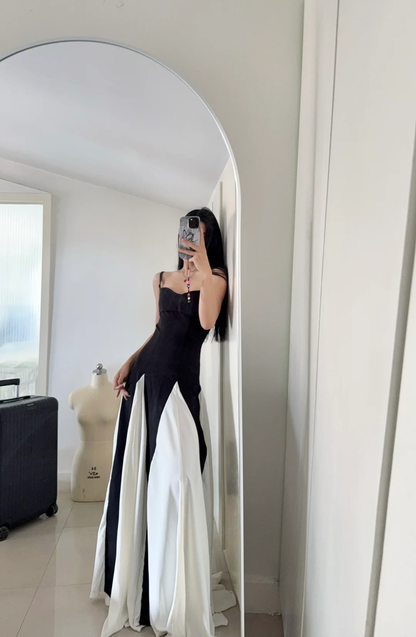 Elegant A Line Spaghetti Straps Black Chiffon Sleeveless Long Evening Party Gowns Evening Formal Dresses Prom Dress W1003