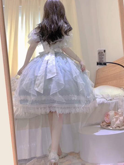 Vintage Ball Gown Off The Shoulder Blue Short Summer Holiday Dresses 16th Birthday Dress Lolita Dress White Birthday Outfits W1014