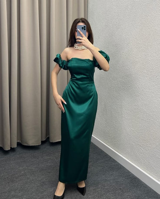 Classy Mermaid Off The Shoulder Dark Green Formal Long Prom Gown Summer Wedding Guest Dress Bridal Guest Dresses Wedding Outfits For Guest W1044