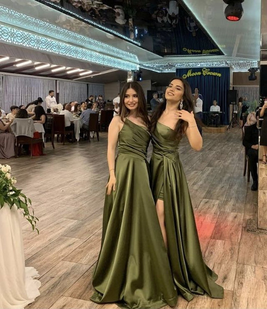 Classy A Line Strapless Sleeveless Green Slit Formal Long Prom Gown Summer Wedding Guest Dress Bridal Guest Dresses Wedding Outfits For Guest W1079