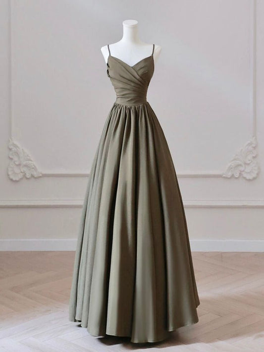 Classy A Line Spaghetti Straps Sleeveless Satin Formal Long Prom Gown Summer Wedding Guest Dress Bridal Guest Dresses Wedding Outfits For Guest W1085