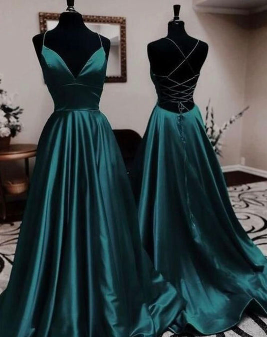 Classy A Line Spaghetti Straps Green Backless Formal Prom Gown Summer Wedding Guest Dress Bridal Guest Dresses Wedding Outfits For Guest W1089