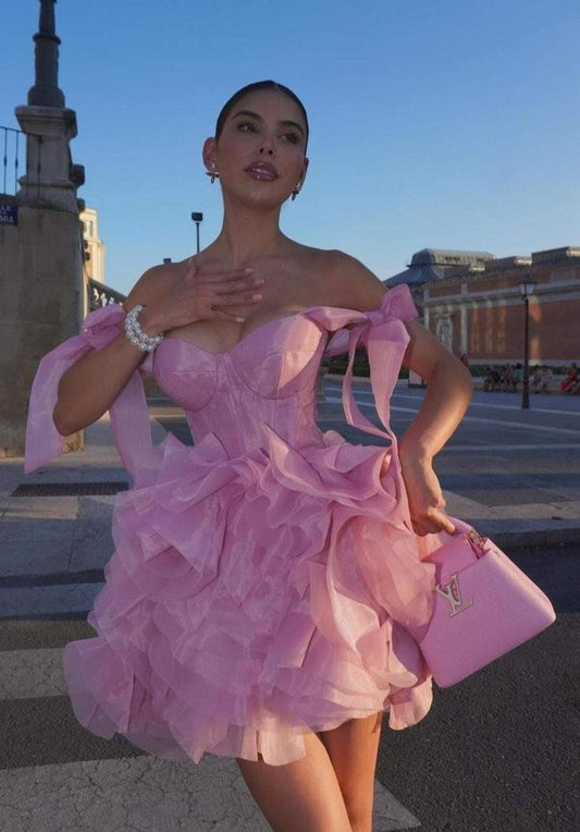 Cute Ball Gown Straps Short Pink Formal 8th Grade Homecoming Dress Summer Middle School Hoco Dresses Birthday Outfits W1116