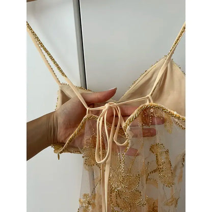 Cute A line Spaghetti Straps Short Gold Sequin Formal 8th Grade Homecoming Dress Summer Middle School Hoco Dresses Birthday Outfits W1150