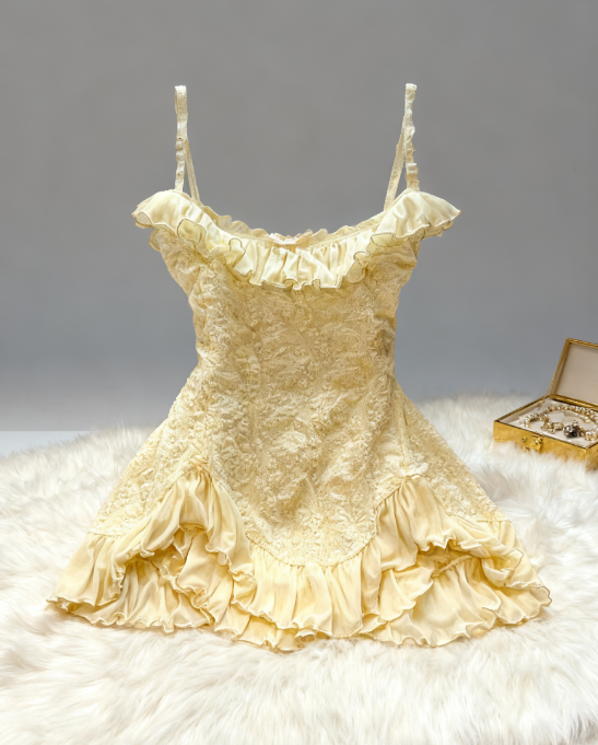 Vintage A line Spaghetti Straps Yellow Lace Short Mini Formal 8th Grade Homecoming Dress Summer Middle School Hoco Dresses Birthday Outfits W1164