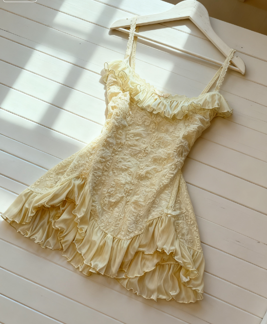 Vintage A line Spaghetti Straps Yellow Lace Short Mini Formal 8th Grade Homecoming Dress Summer Middle School Hoco Dresses Birthday Outfits W1164