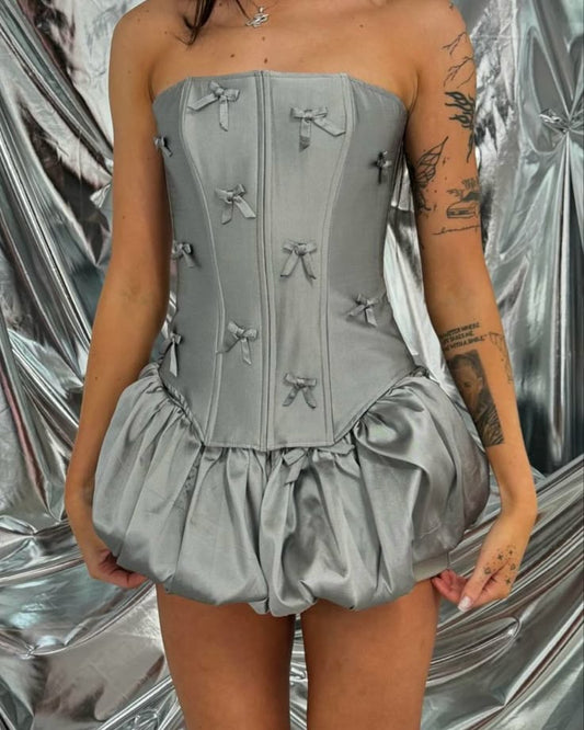 Vintage Ball Gown Strapless Gray Satin Short Mini Formal 8th Grade Homecoming Dresses Summer Middle School Hoco Dress Birthday Outfits W1172