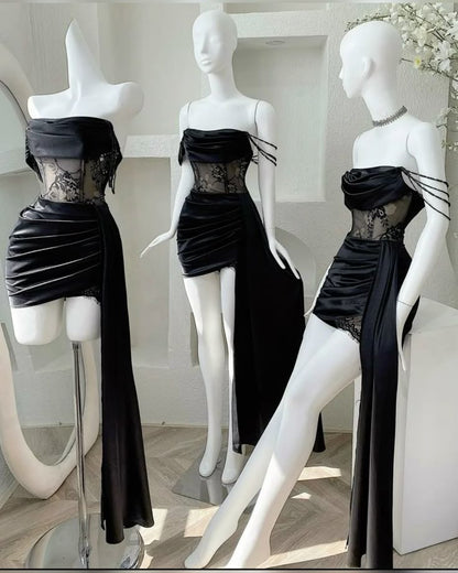 Vintage Sheath Strapless Little Black Dress Short Mini Formal 8th Grade Homecoming Dresses Summer Middle School Hoco Dress Birthday Outfits W1176