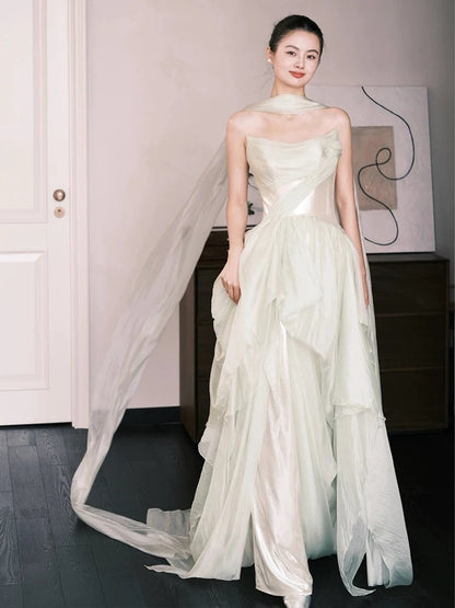 Modest A line Strapless Formal Prom Gown Summer Wedding Guest Dress Bridal Guest Dresses Wedding Outfits For Guest W803