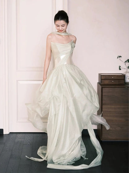 Modest A line Strapless Formal Prom Gown Summer Wedding Guest Dress Bridal Guest Dresses Wedding Outfits For Guest W803