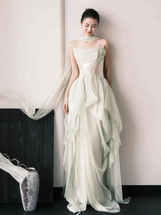 Modest A line Strapless Formal Prom Gown Summer Wedding Guest Dress Bridal Guest Dresses Wedding Outfits For Guest W803