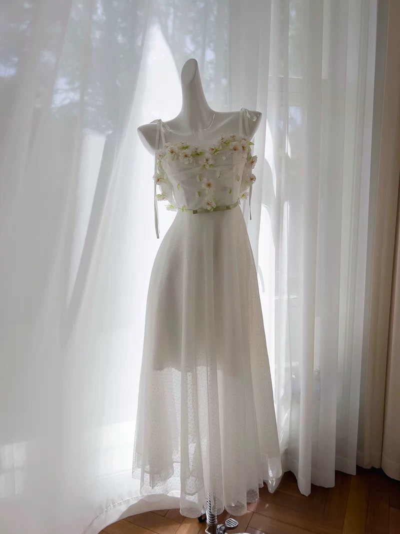 Robe de soirée longue blanche vintage à bretelles spaghetti, coupe trapèze, robe de bal W829