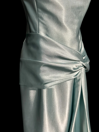 Vintage A line Strapless Sleeveless Light Sky Blue Satin Petite Mother Of Bride Dress Party Gown Floor Length For Summer Women Wedding W842